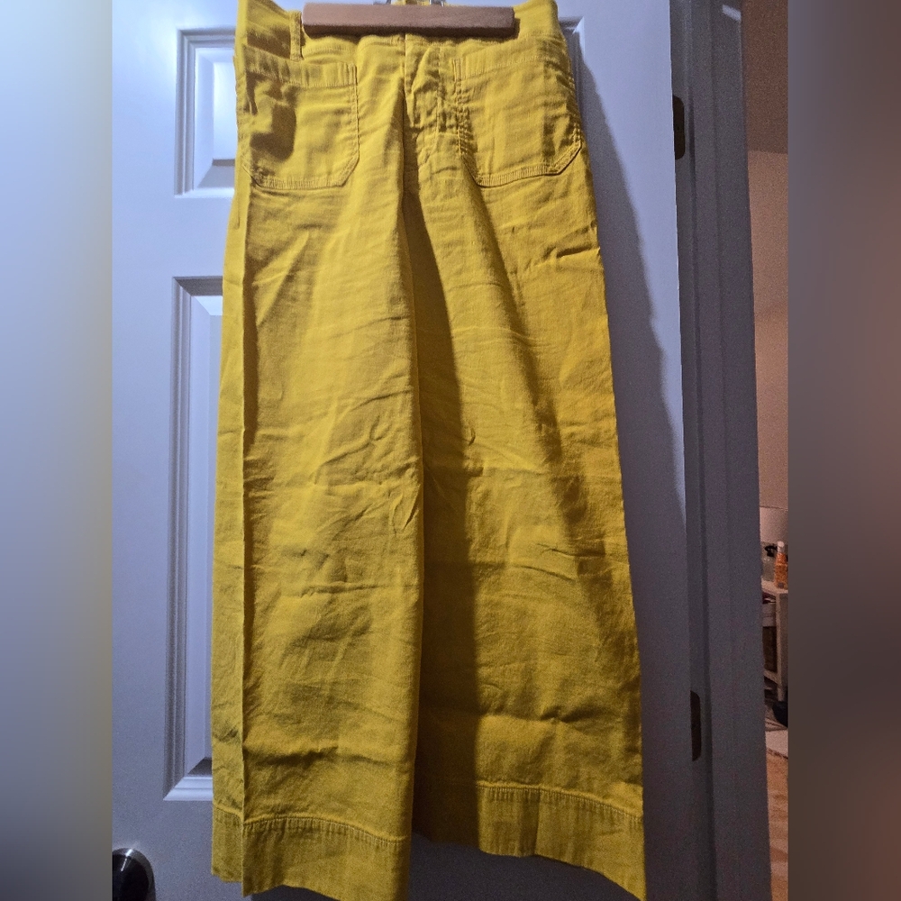 Anthropologie Bright Yellow Wide-Leg Linen Blend Pants